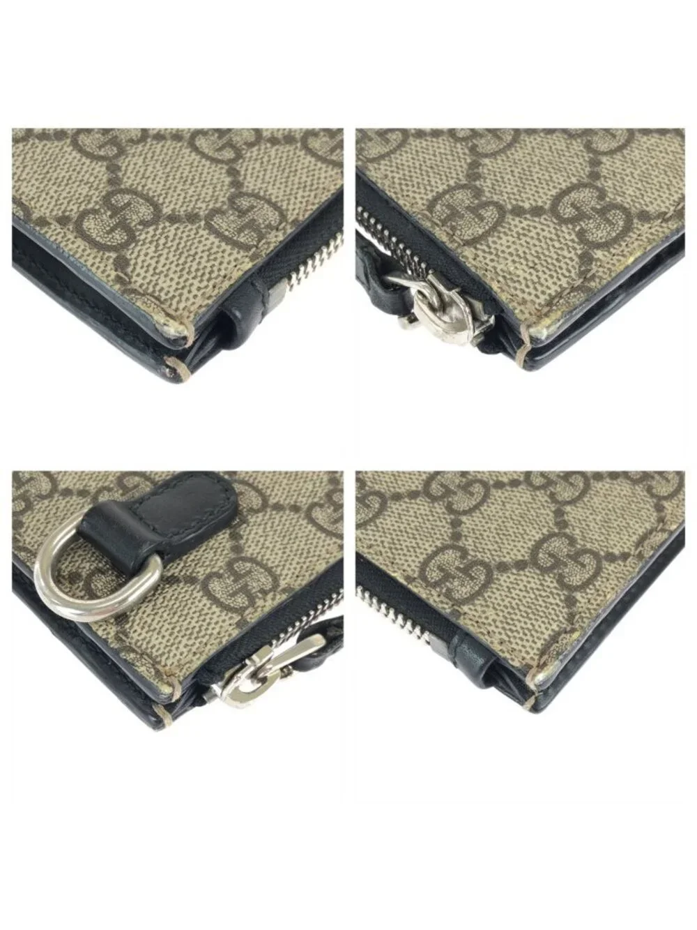 Gucci Sherry Clutch Leather Canvas Beige Black